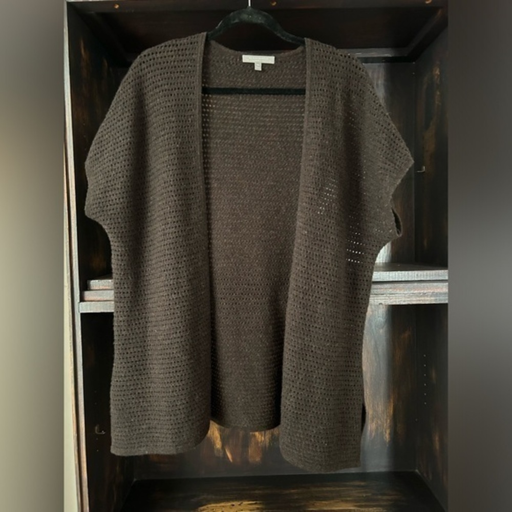 100% Cashmere Oversized Boxy Black Open Cardigan Sweater Short Sleeve Sz Small